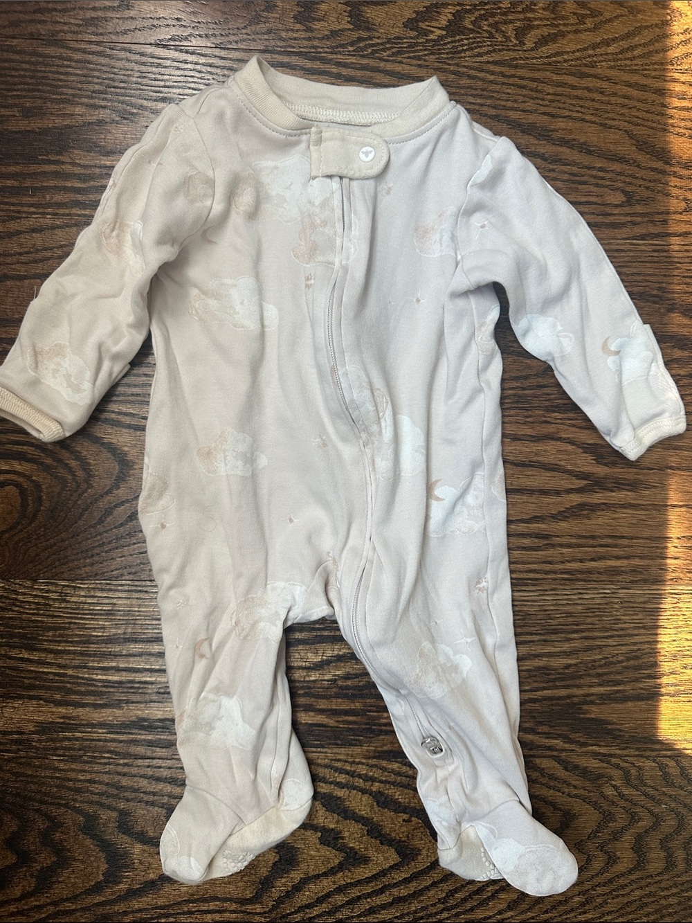 Burt's Bees Cream Cloud Print Footed One-Piece